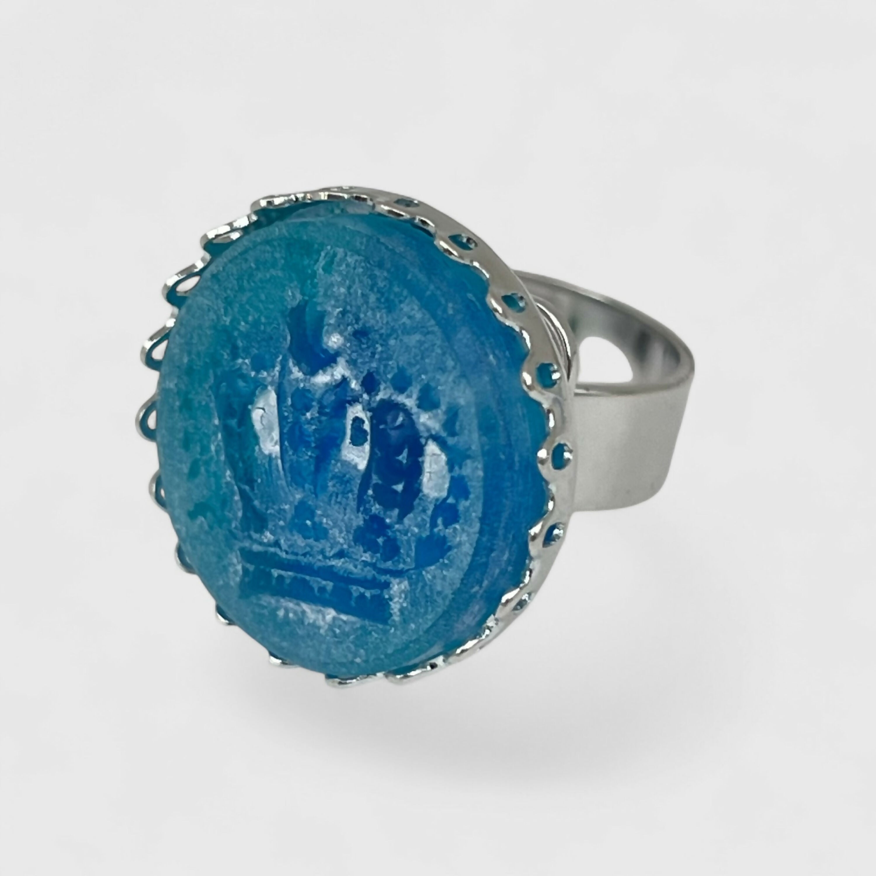 Bague ajustable bleu turquoise motif couronne | EMPREINTES Paris