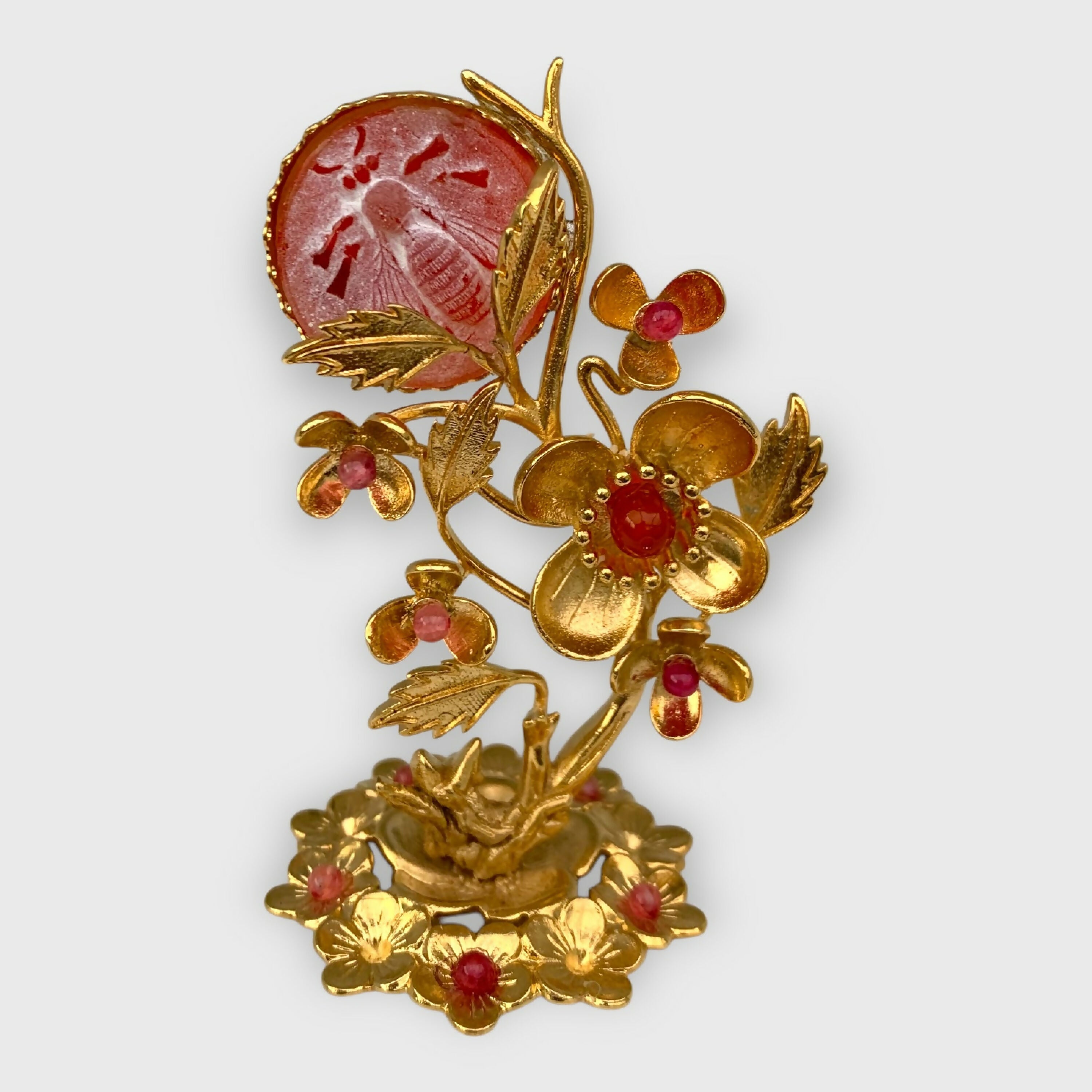 abeille, nature, orange, floral, petite sculpture, feuillage, doré, art nouveau, art decoratif, collection, unique, coquelicot, pierre précieuse | EMPREINTES Paris