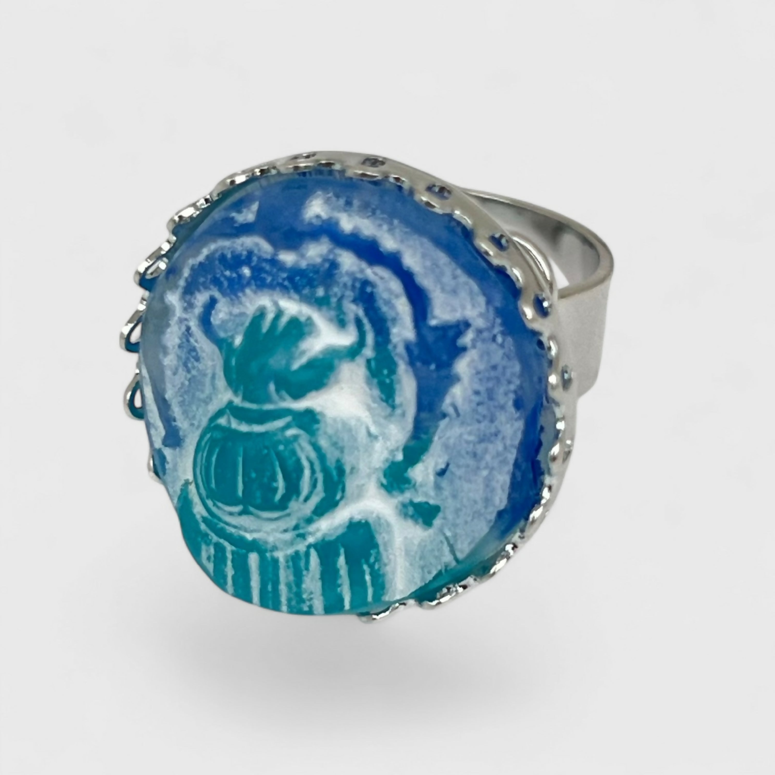 Bague ajustable bleu turquoise motif scarabée japonais | EMPREINTES Paris