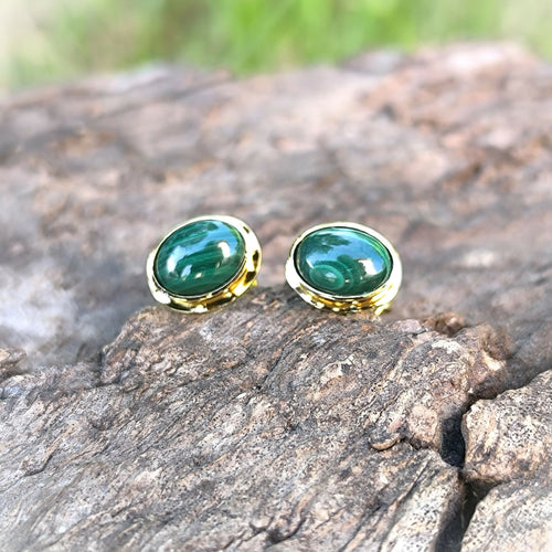 Boucles d'oreilles plaqué or Classica avec malachite | EMPREINTES Paris - EMPREINTES Paris