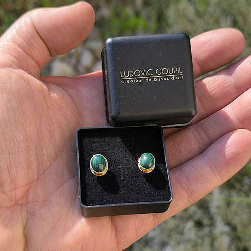 Boucles d'oreilles plaqué or Classica avec malachite | EMPREINTES Paris - EMPREINTES Paris