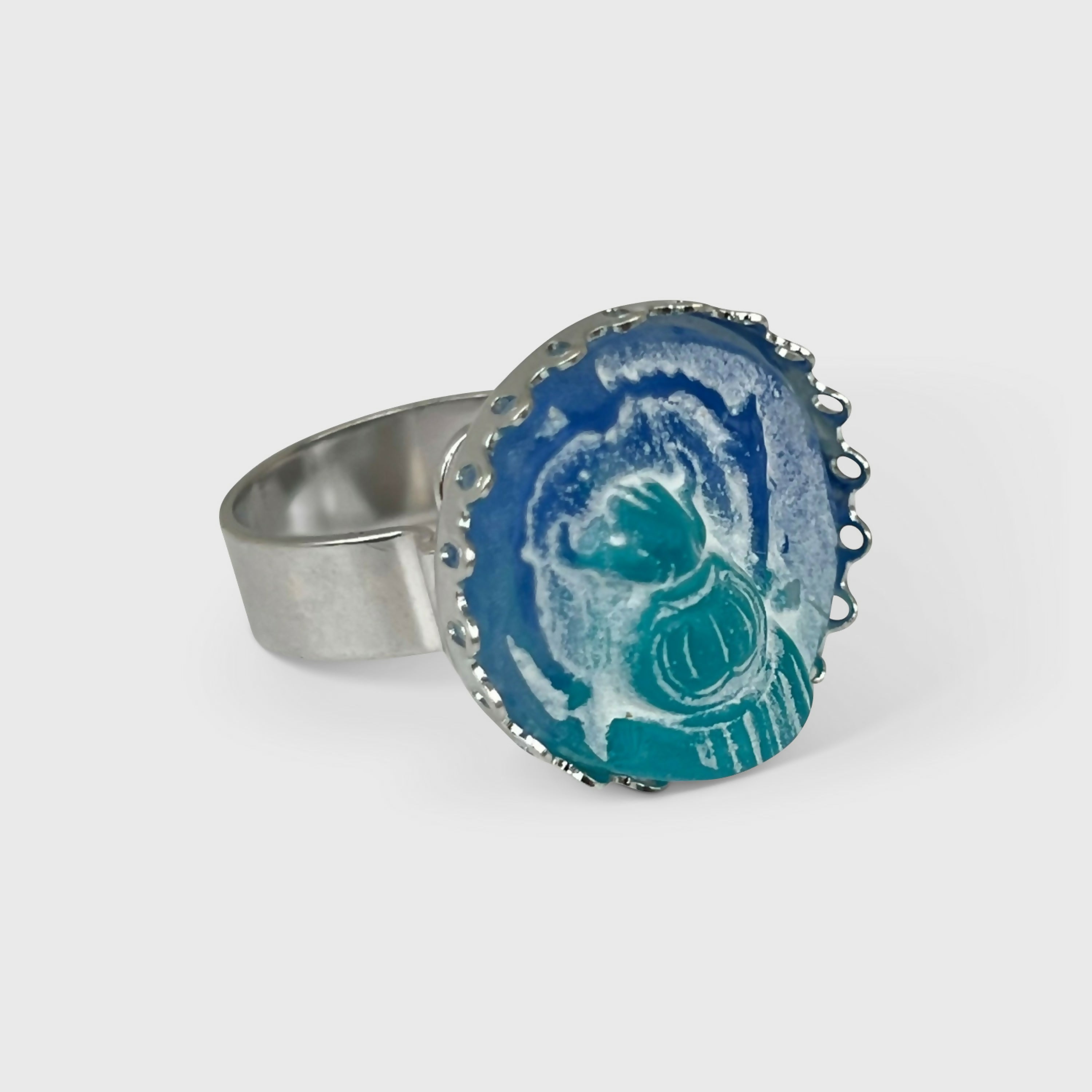 Bague ajustable bleu turquoise motif scarabée japonais | EMPREINTES Paris