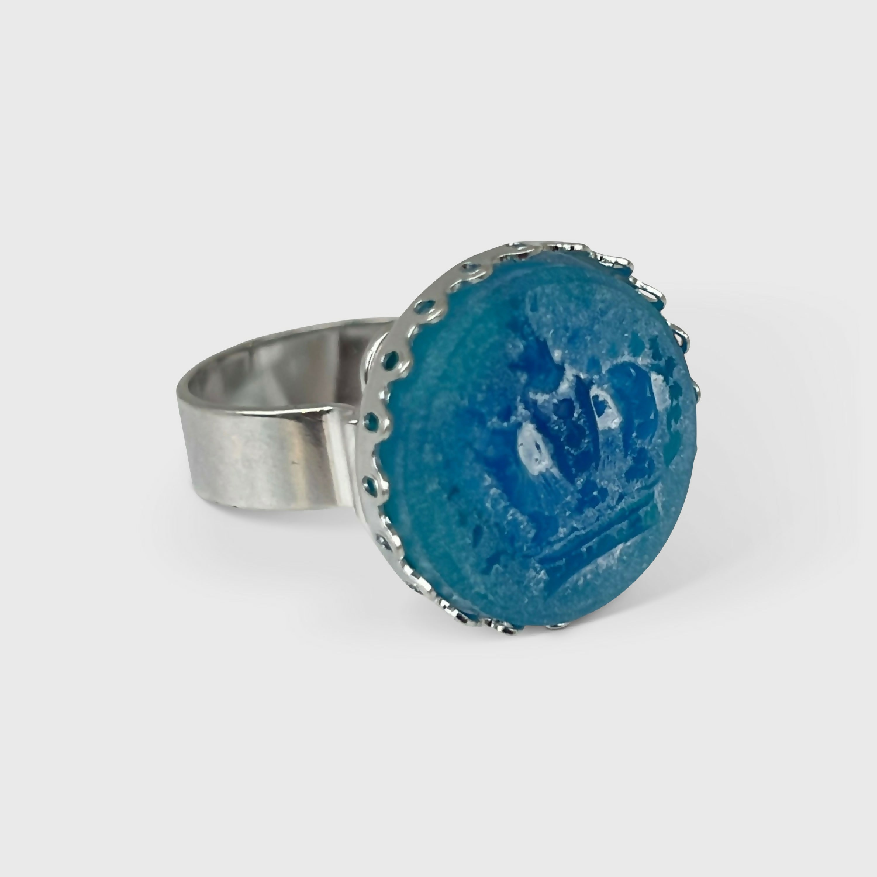 Bague ajustable bleu turquoise motif couronne | EMPREINTES Paris