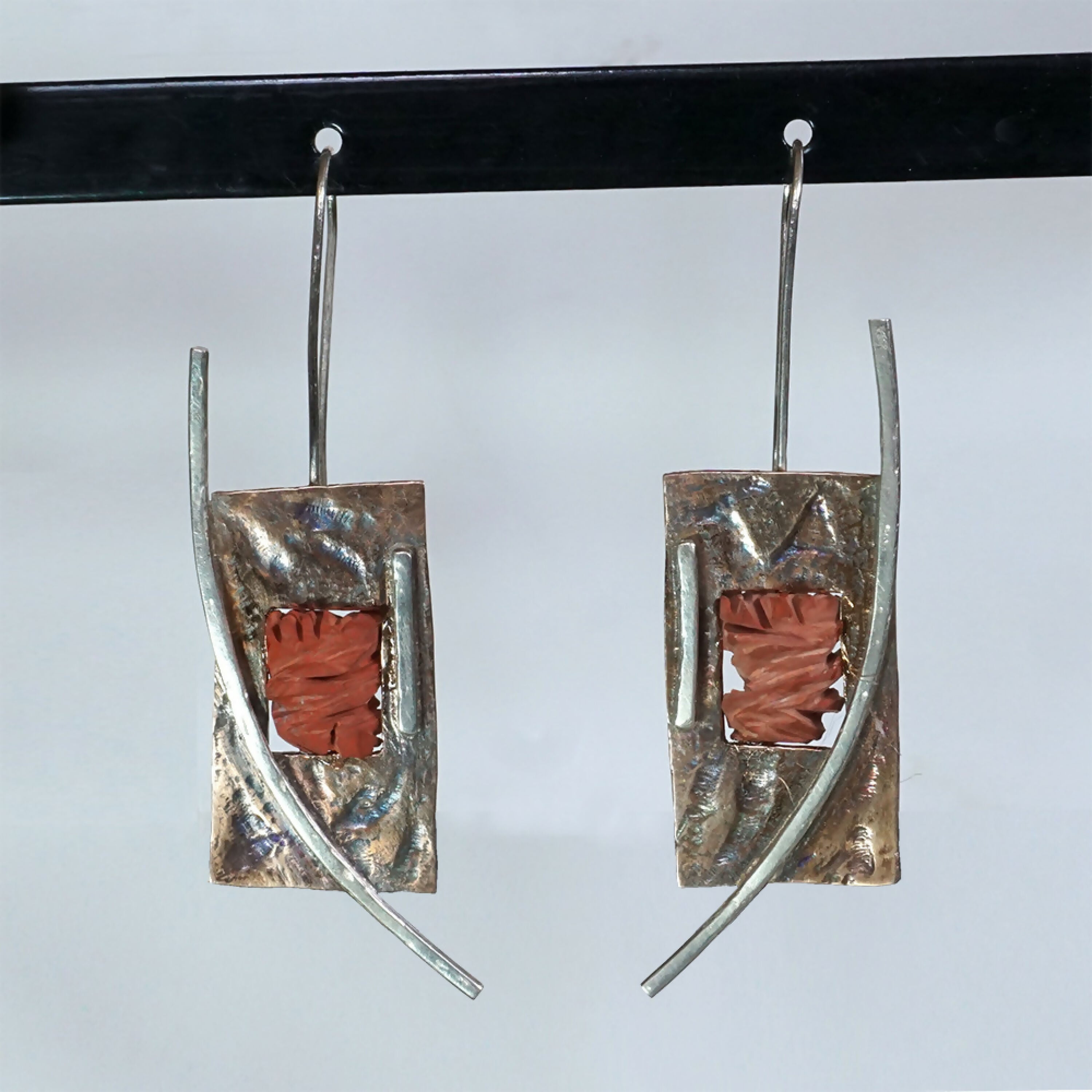 Boucles d’oreilles 81 en argent, bronze et jaspe rose | EMPREINTES Paris | EMPREINTES Paris