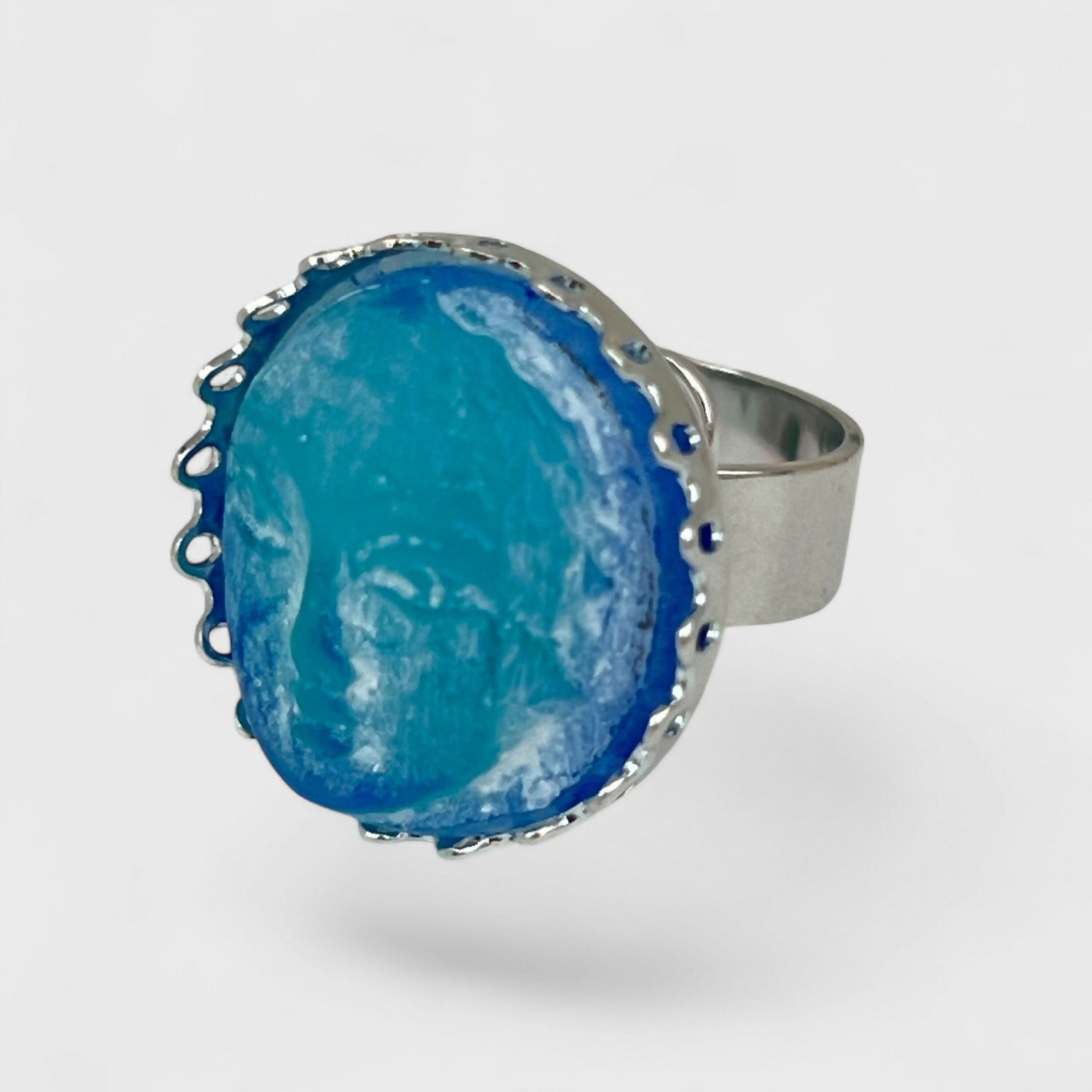 Bague réglable bleu turquoise motif Modigliani | EMPREINTES Paris