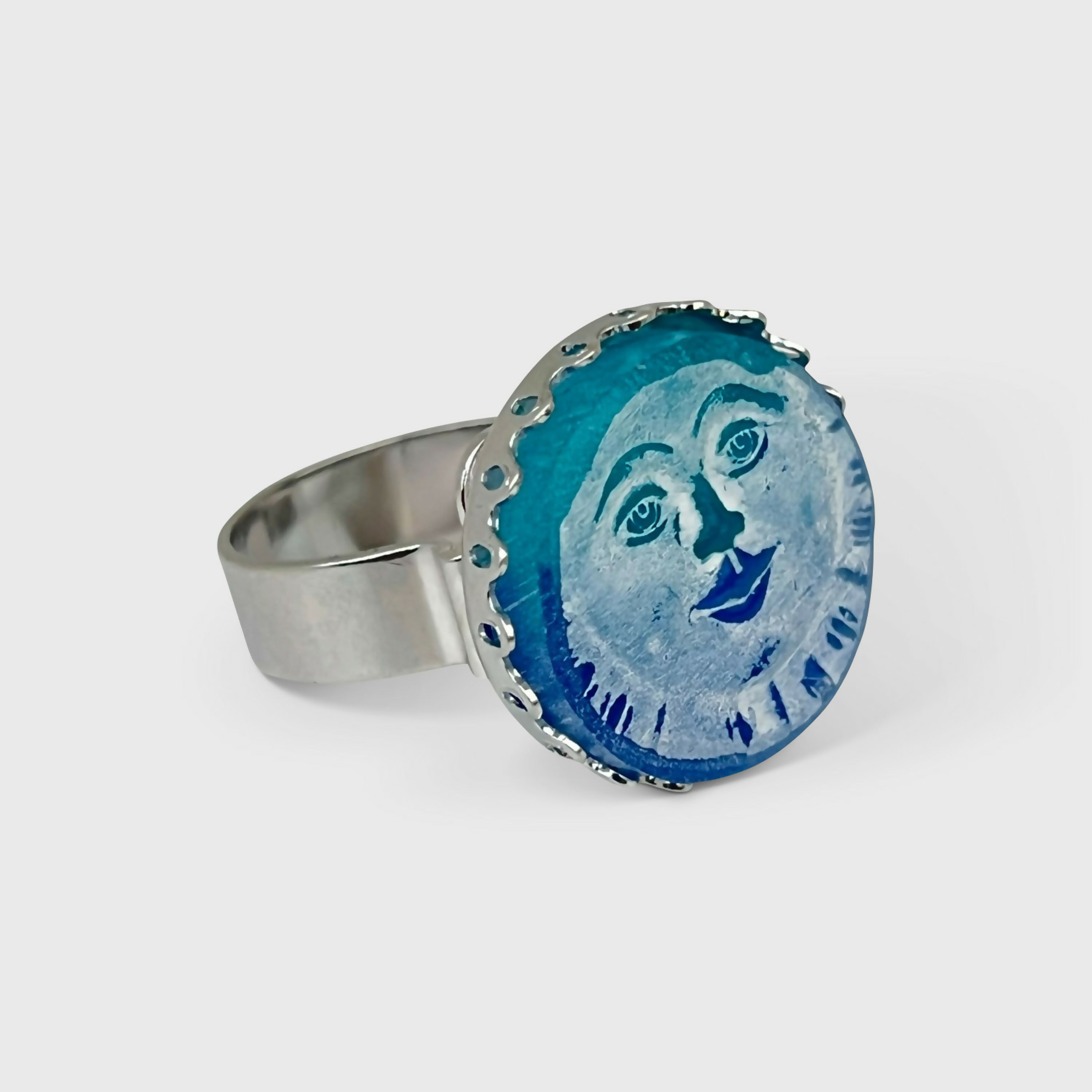 Bague ajustable bleu turquoise motif astre | EMPREINTES Paris