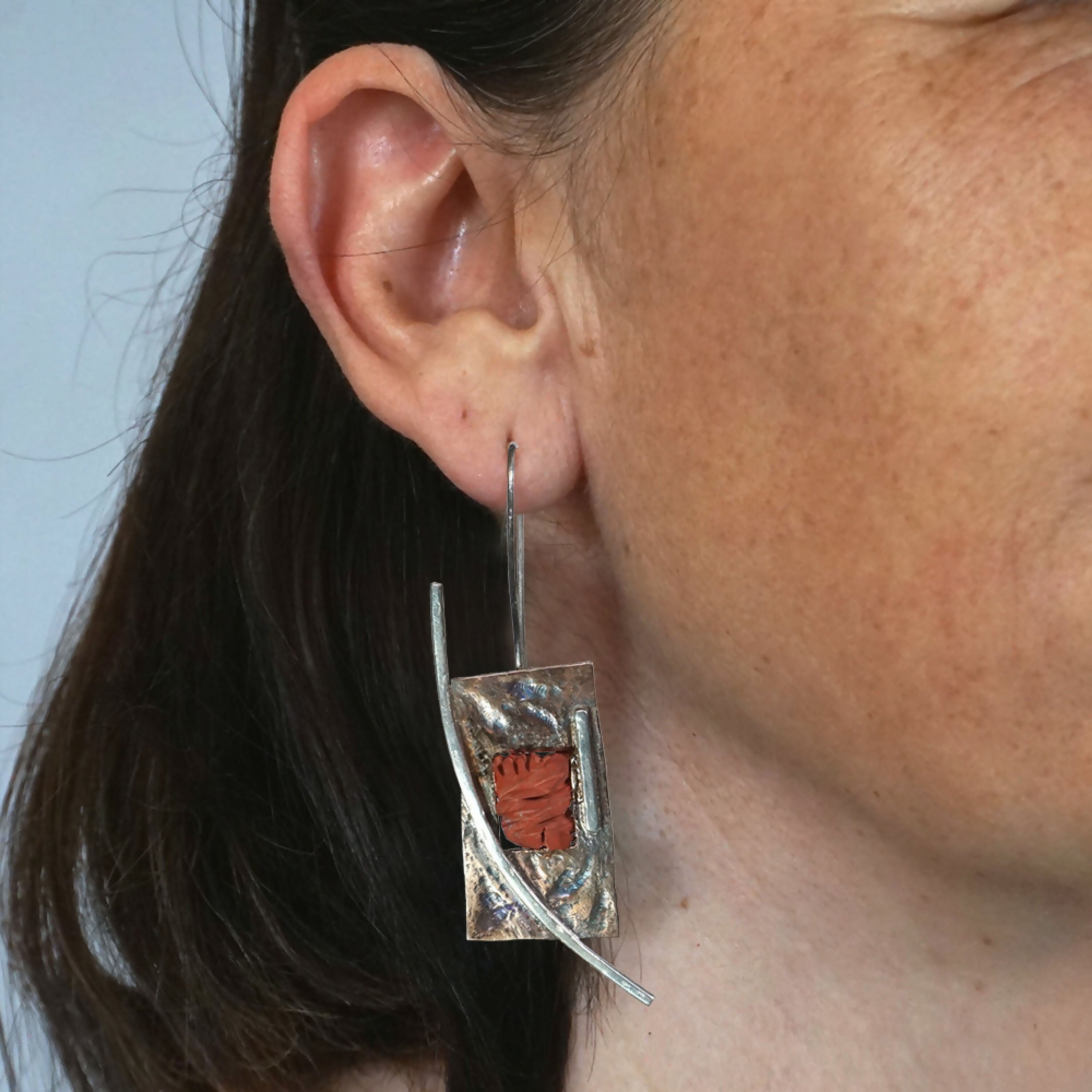 Boucles d’oreilles 81 en argent, bronze et jaspe rose | EMPREINTES Paris | EMPREINTES Paris