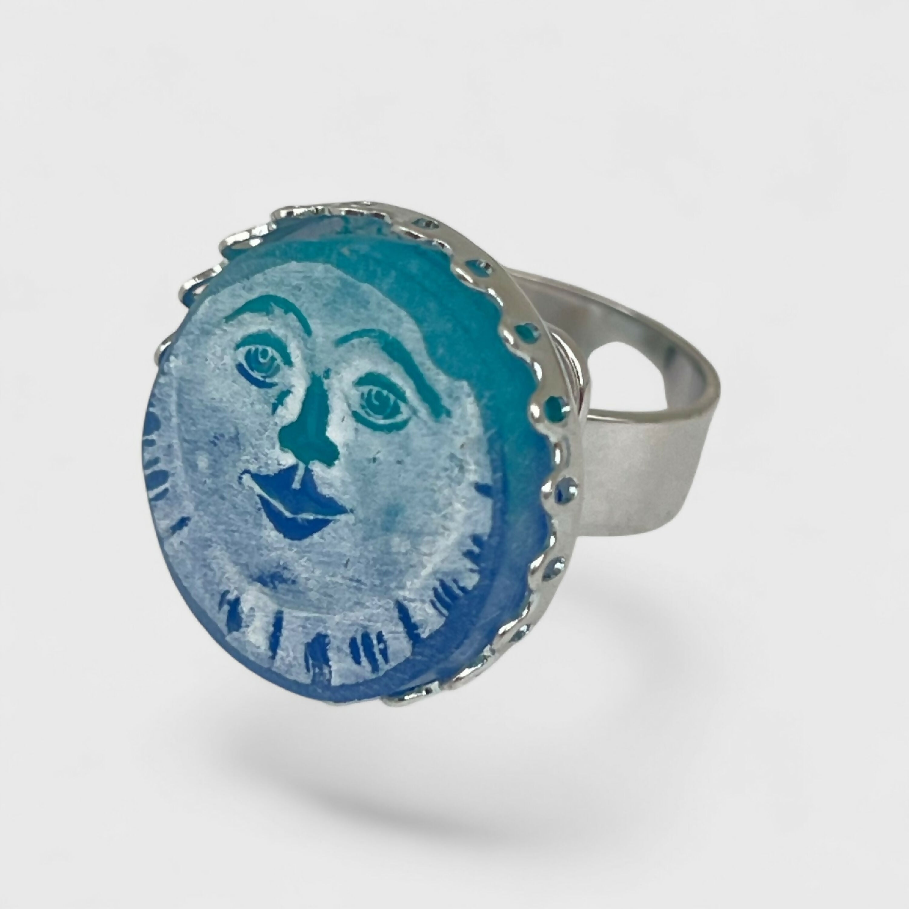 Bague ajustable bleu turquoise motif astre | EMPREINTES Paris