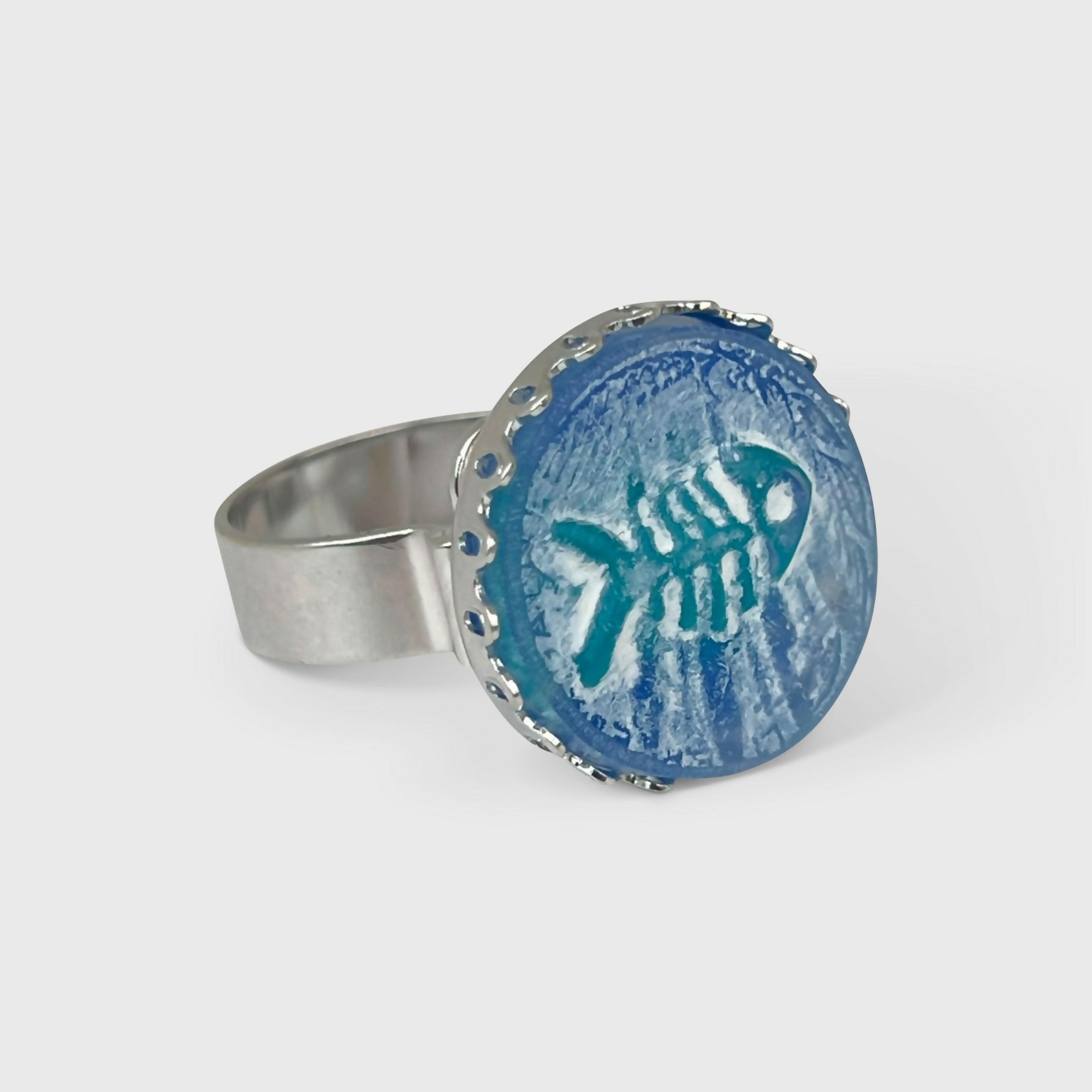 Bague réglable bleu turquoise motif poisson | EMPREINTES Paris