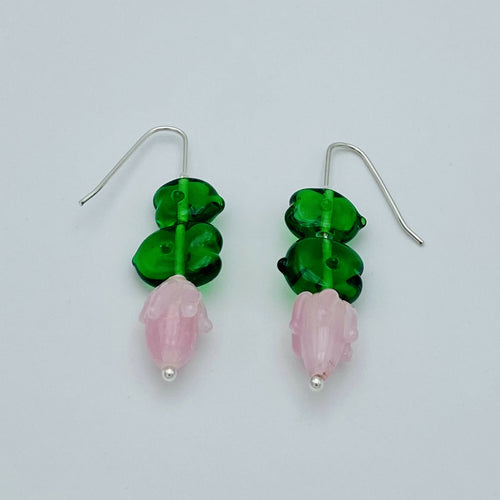 Boucles d'oreilles Printemps rose et vert foncé | EMPREINTES Paris - EMPREINTES Paris