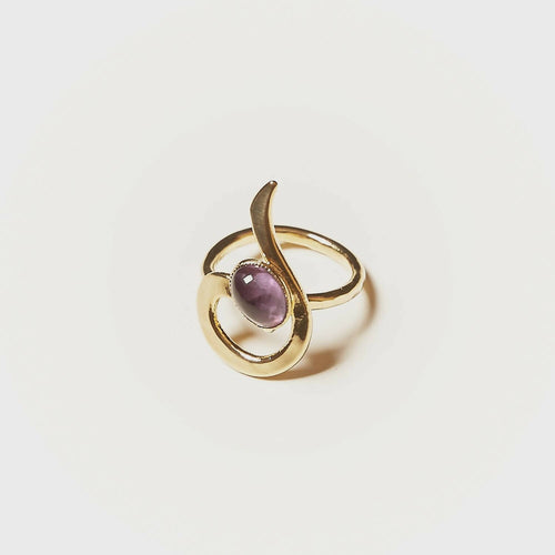 Bague LIZAE plaqué or avec une améthyste. | EMPREINTES Paris - EMPREINTES Paris