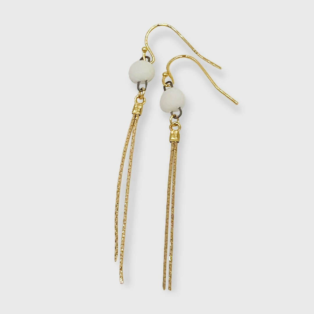 Boucles Oreilles rond blanc et chaine Or | EMPREINTES Paris