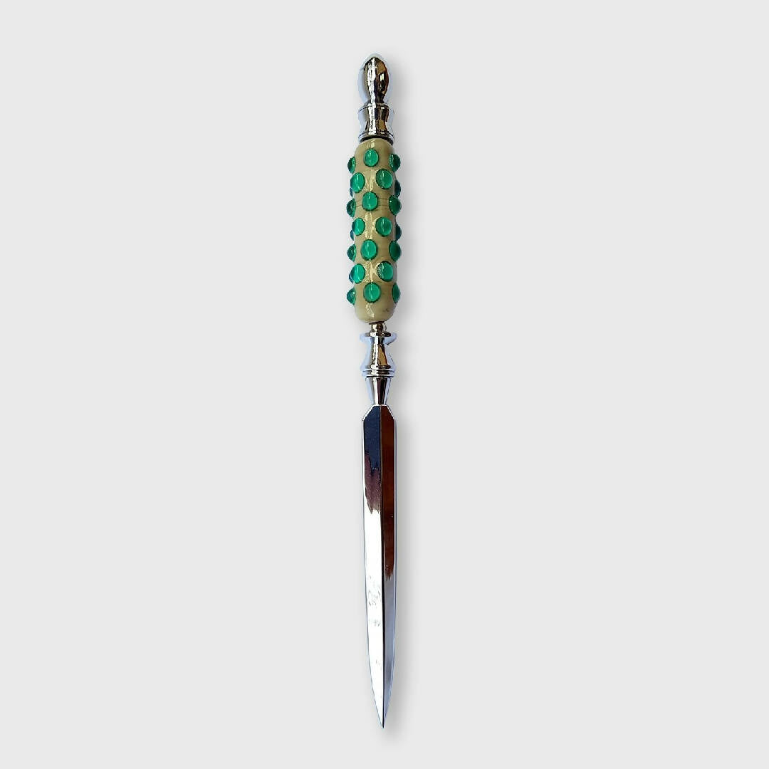 Coupe-Papier en verre filé au chalumeau Ivoire ancien, Vert aigue-marine | EMPREINTES Paris