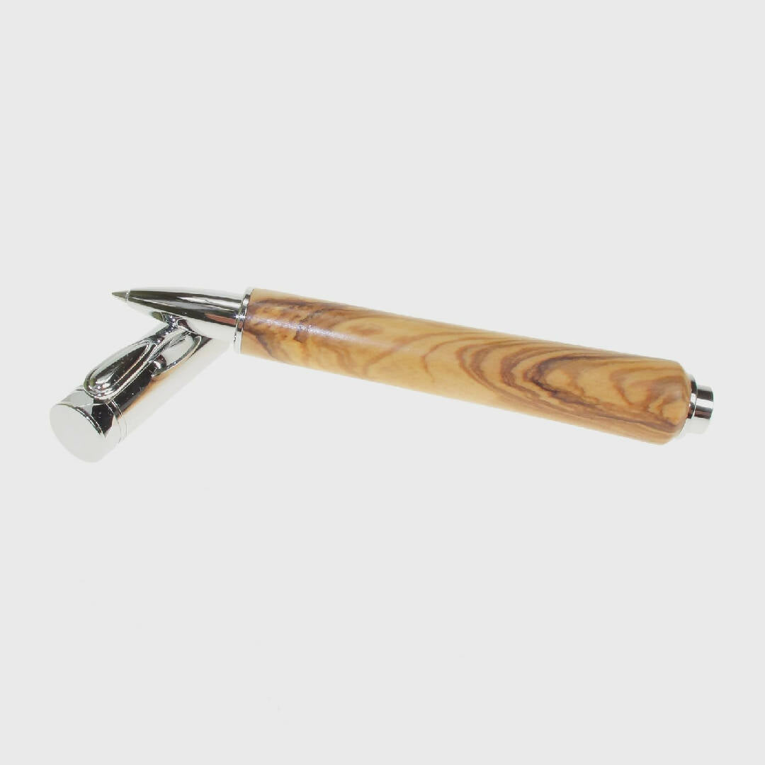 Stylo roller à mécanisme chromé aimanté et corps en olivier | EMPREINTES Paris