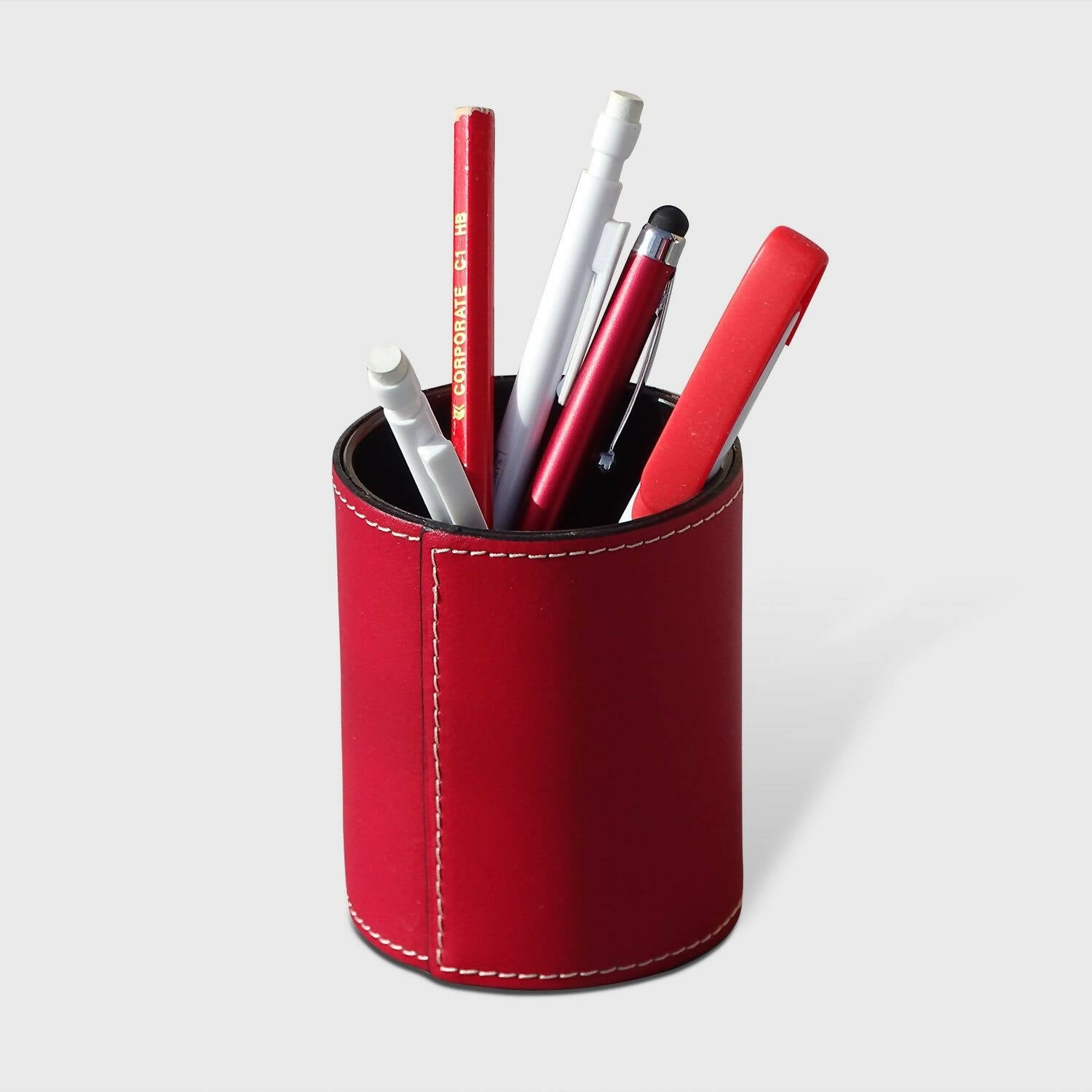 Pot à crayons Sigoyer gainé cuir Carmin | EMPREINTES Paris
