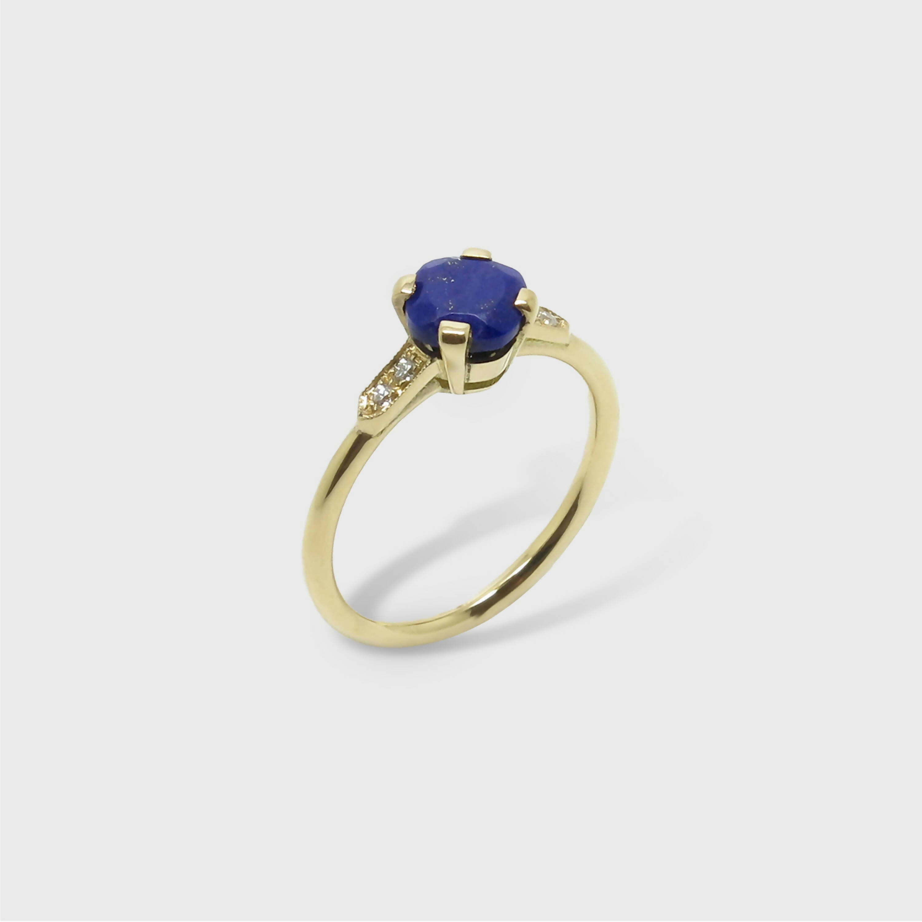 Solitaire coussin Lapis lazuli et Diamants | EMPREINTES Paris