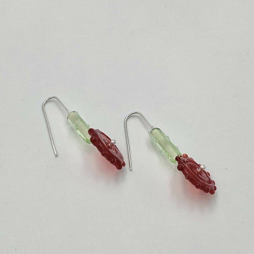 Boucles d'oreilles Tournesols rouge et tiges vertes | EMPREINTES Paris - EMPREINTES Paris