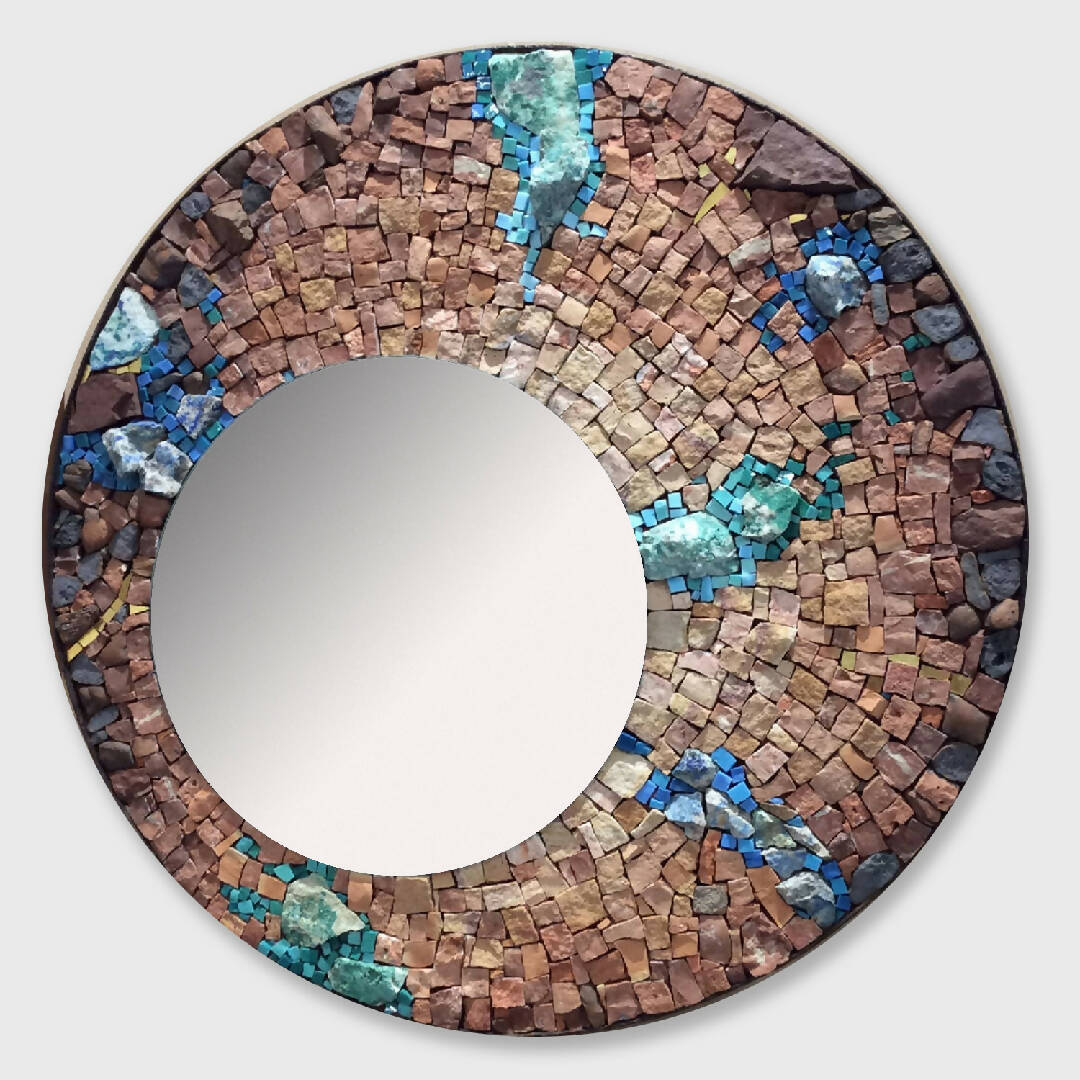 Miroir rond ocre en mosaïque | EMPREINTES Paris