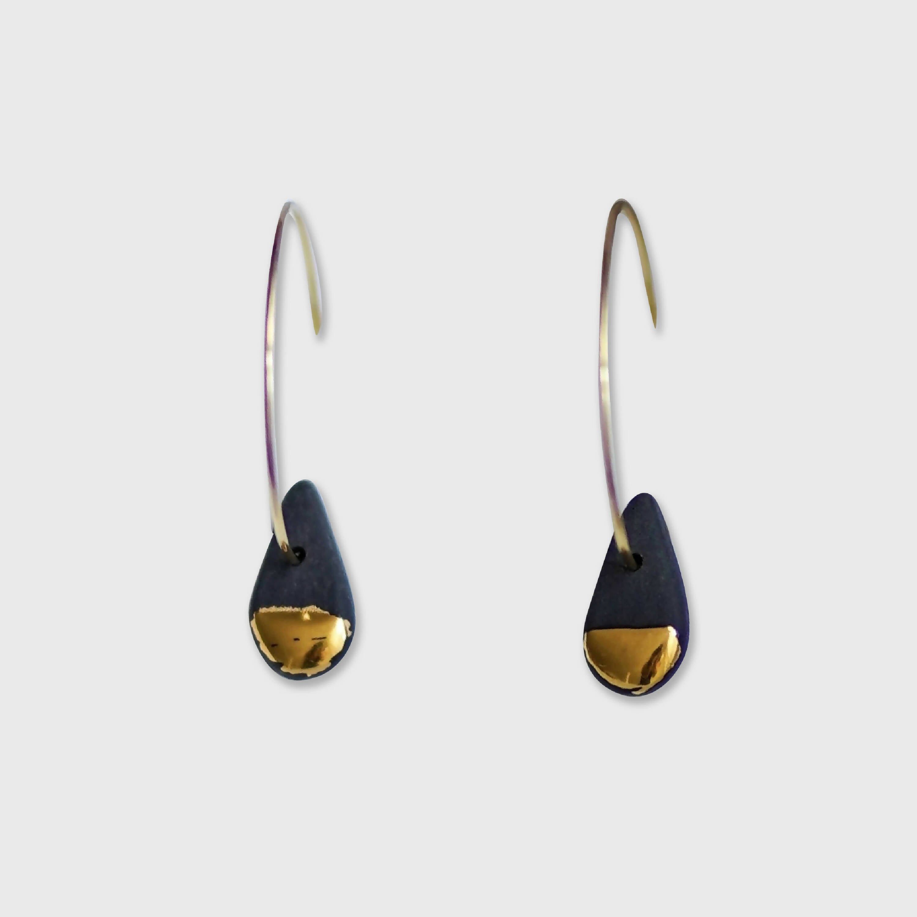 Créoles Goutte en porcelaine noire | EMPREINTES Paris