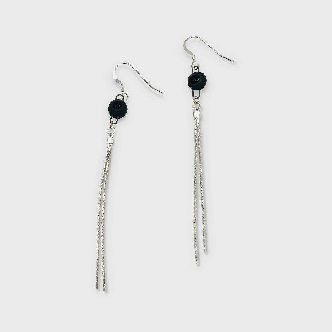 Boucles Oreilles rond noir et chaine argent | EMPREINTES Paris