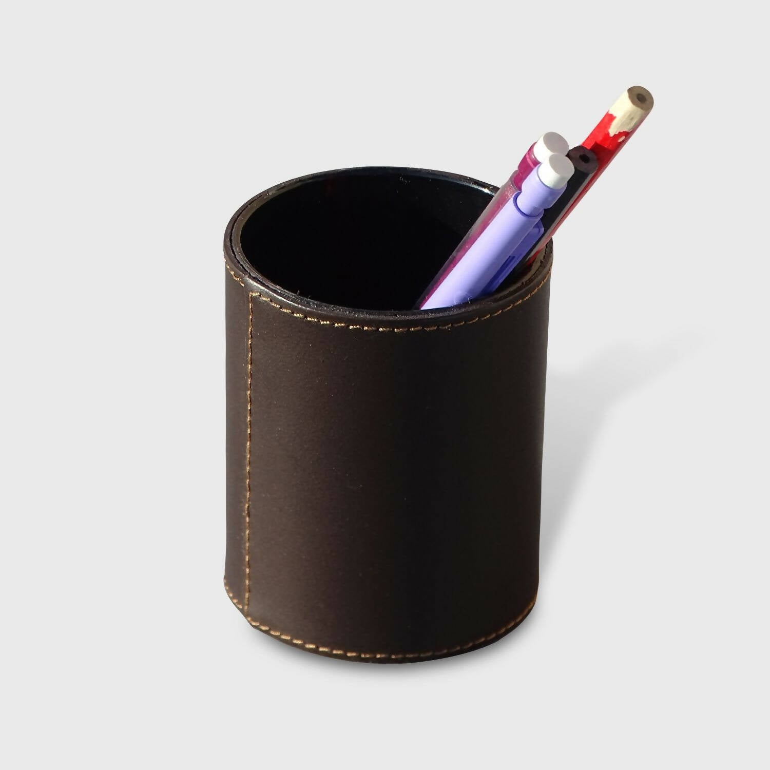Pot à crayons gainé en cuir Chocolat | EMPREINTES Paris
