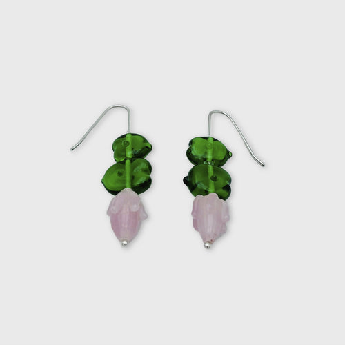 Boucles d'oreilles Printemps rose et vert foncé | EMPREINTES Paris - EMPREINTES Paris