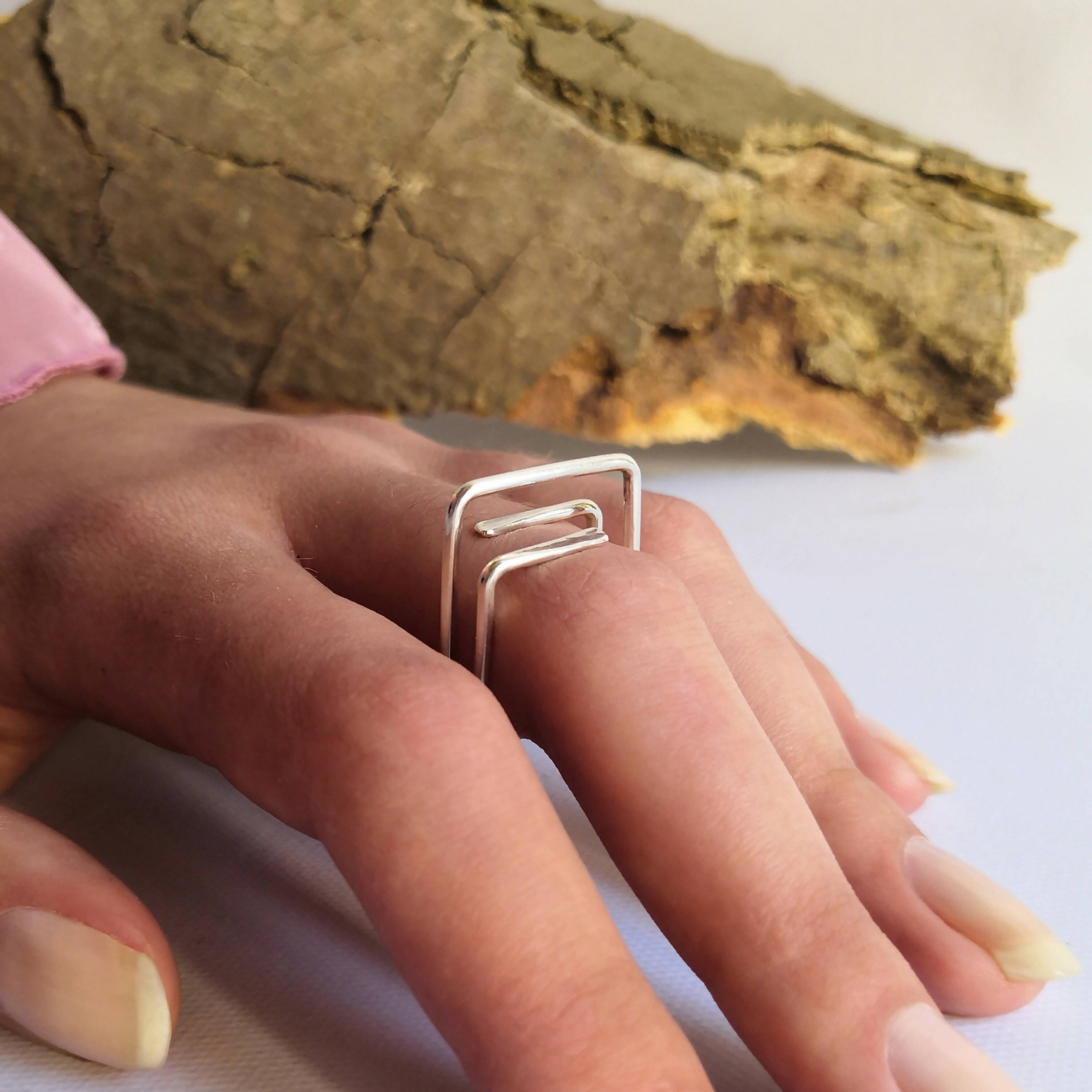 Bague A deux pas carré Argent | EMPREINTES Paris