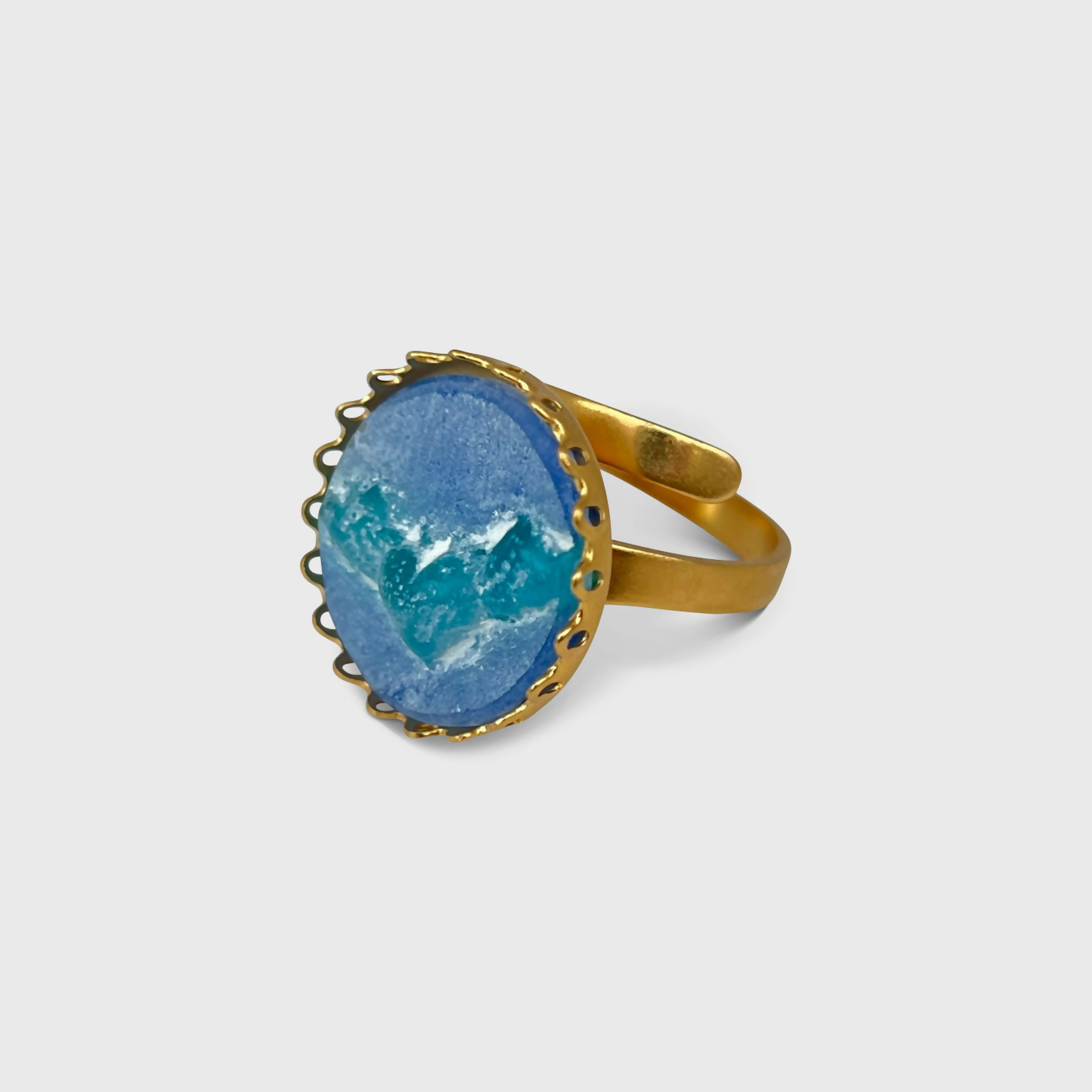 Bague réglable bleue turquoise et or motif abeille | EMPREINTES Paris