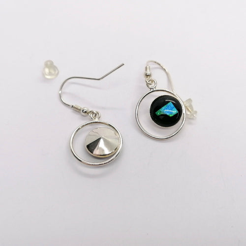 Boucles d'oreilles en émail sur feuille d'argent Noir, bleu, vert | EMPREINTES Paris - EMPREINTES Paris
