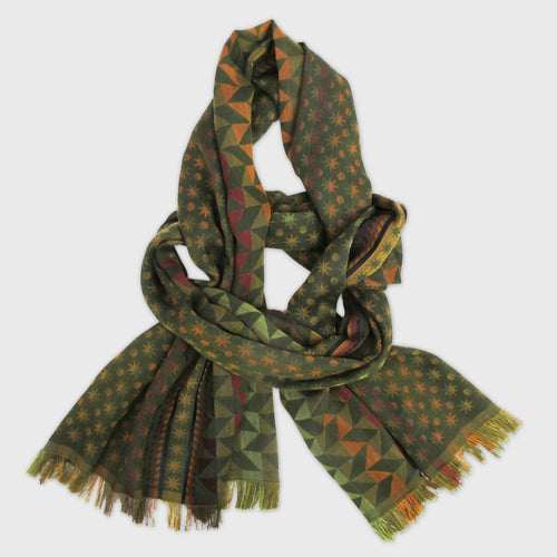 Écharpe midi coton soie multico kaki comète étoile | EMPREINTES Paris - EMPREINTES Paris