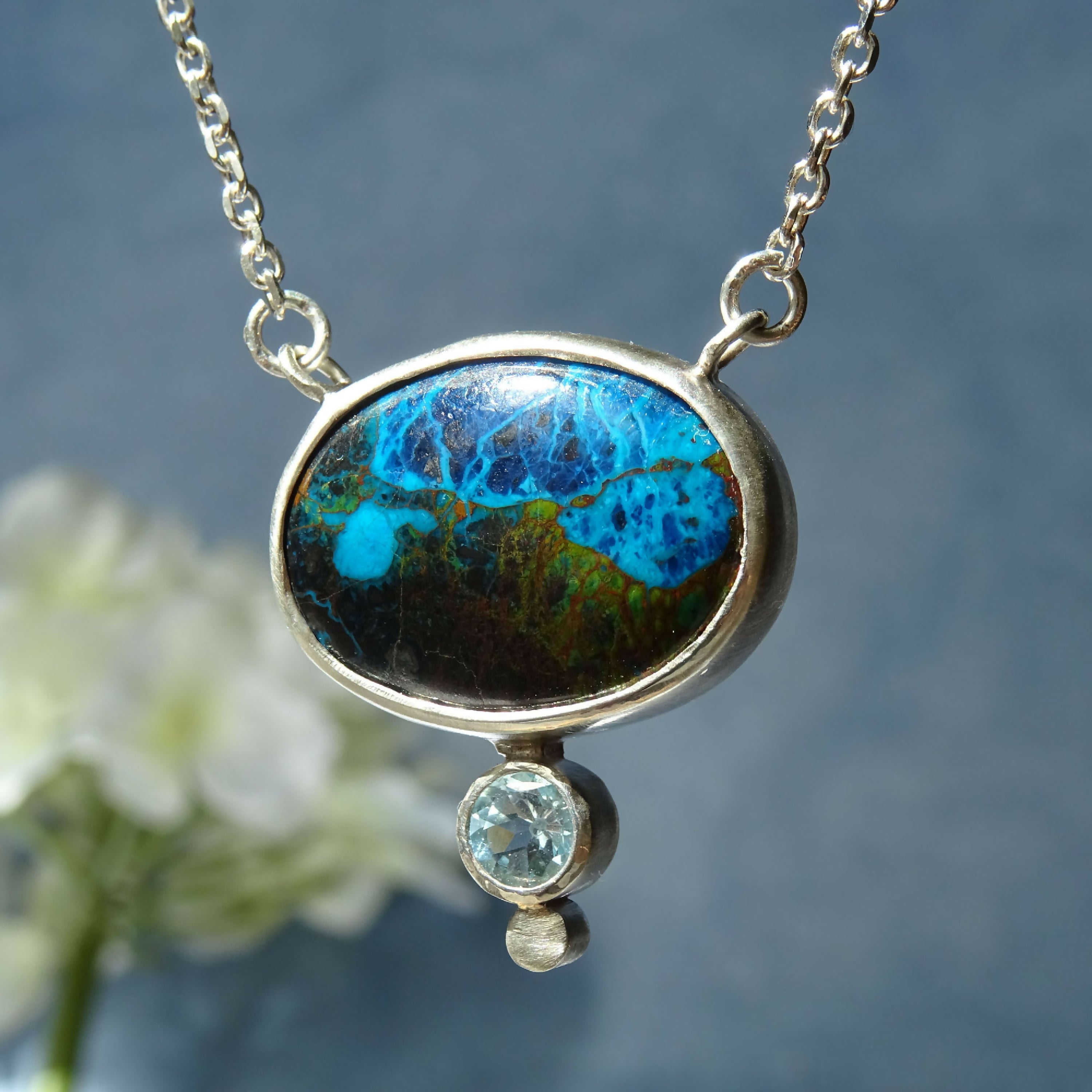 Pendentif Cascade en argent avec Chrysicolle Malachite et Topaze - lumiss design copie | EMPREINTES Paris