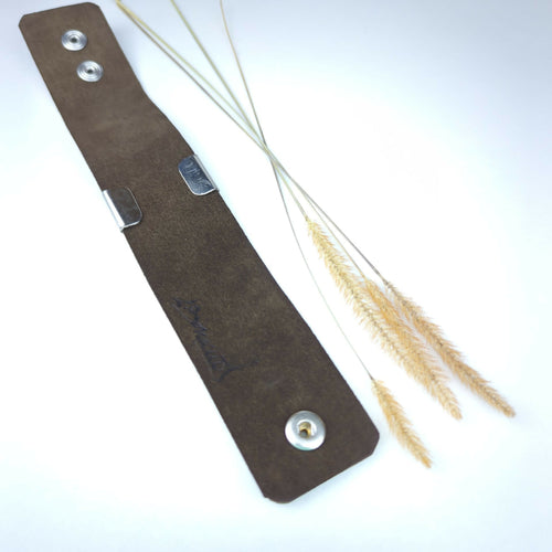 Bracelet manchette en cuir et émaux cloisonnés sur argent - Bleus | EMPREINTES Paris - EMPREINTES Paris