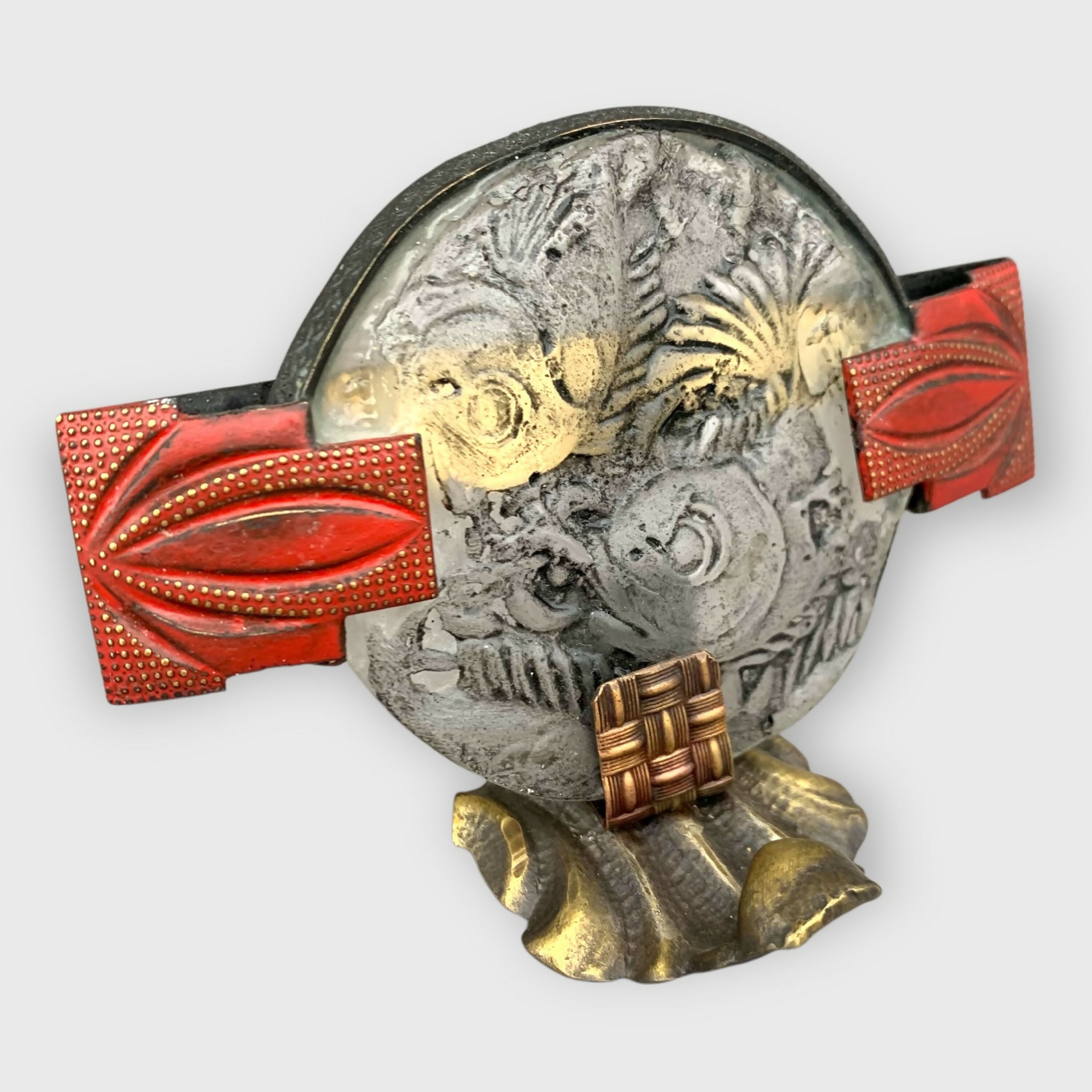 Japon, poisson, carpes koi, petite scultpture à poser, cadeau homme, Japonisant, orientale, rouge et noir, art décoratif, année 30, géometrique, pate de verre | EMPREINTES Paris