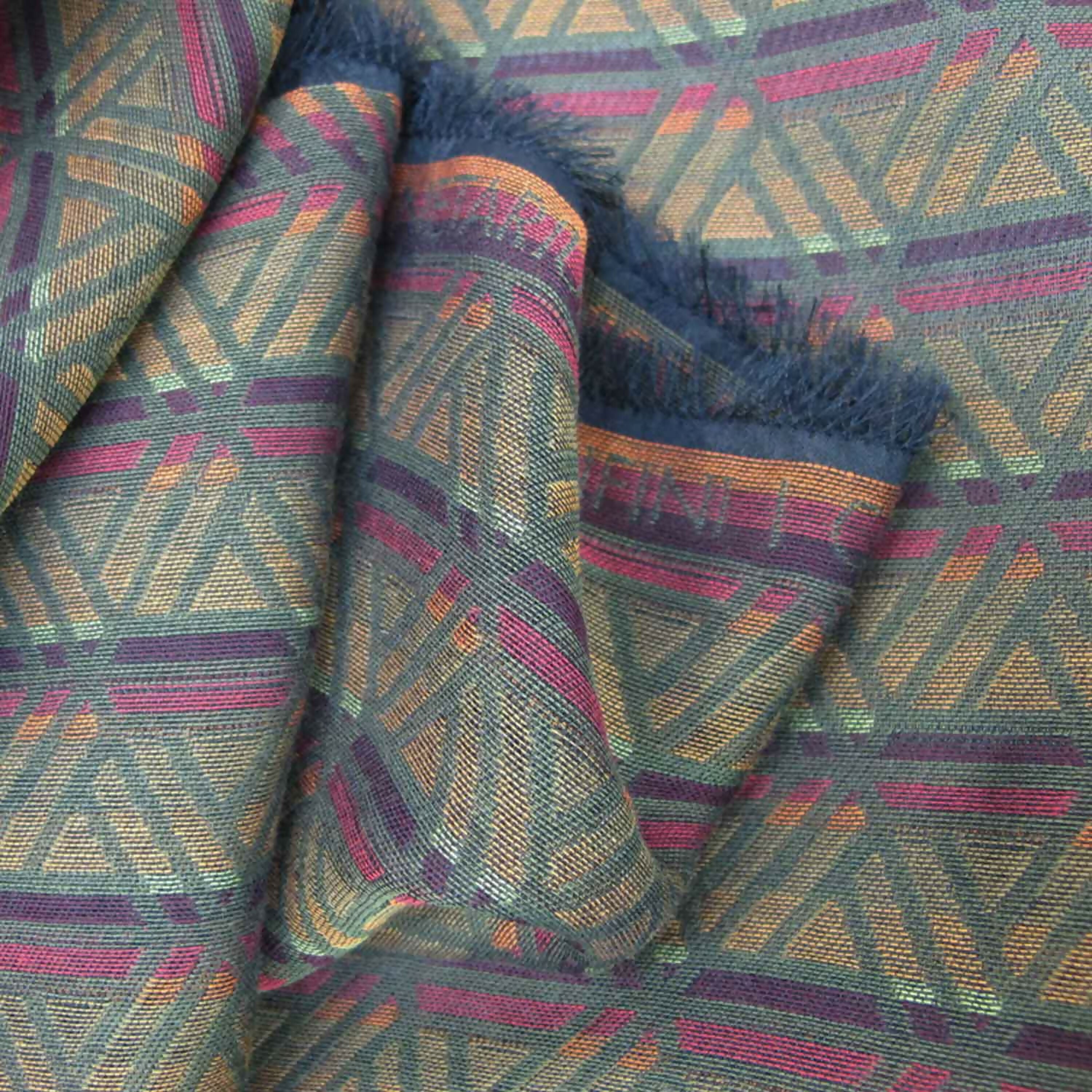 Écharpe étroite coton soie kaki multico infini | EMPREINTES Paris