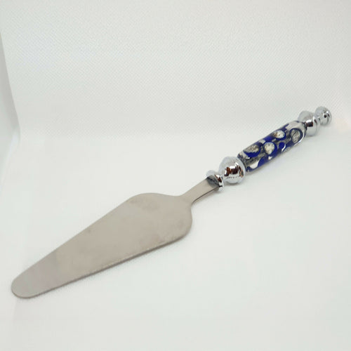 Pelle à tarte en verre de Murano - Cristal à pois bleu et ivoire lapis | EMPREINTES Paris - EMPREINTES Paris