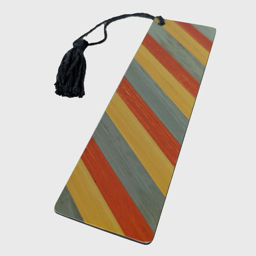 Marque-pages avec marqueterie de paille Vert cuivre kaki et jaune orange kaki | EMPREINTES Paris - EMPREINTES Paris