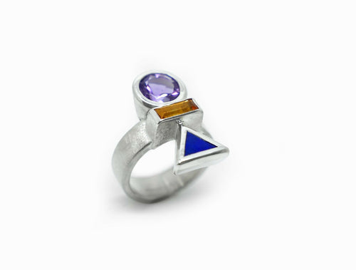 Bague Cairn Argent, Lapis Lazuli, Citrine et Améthyste | EMPREINTES Paris - EMPREINTES Paris