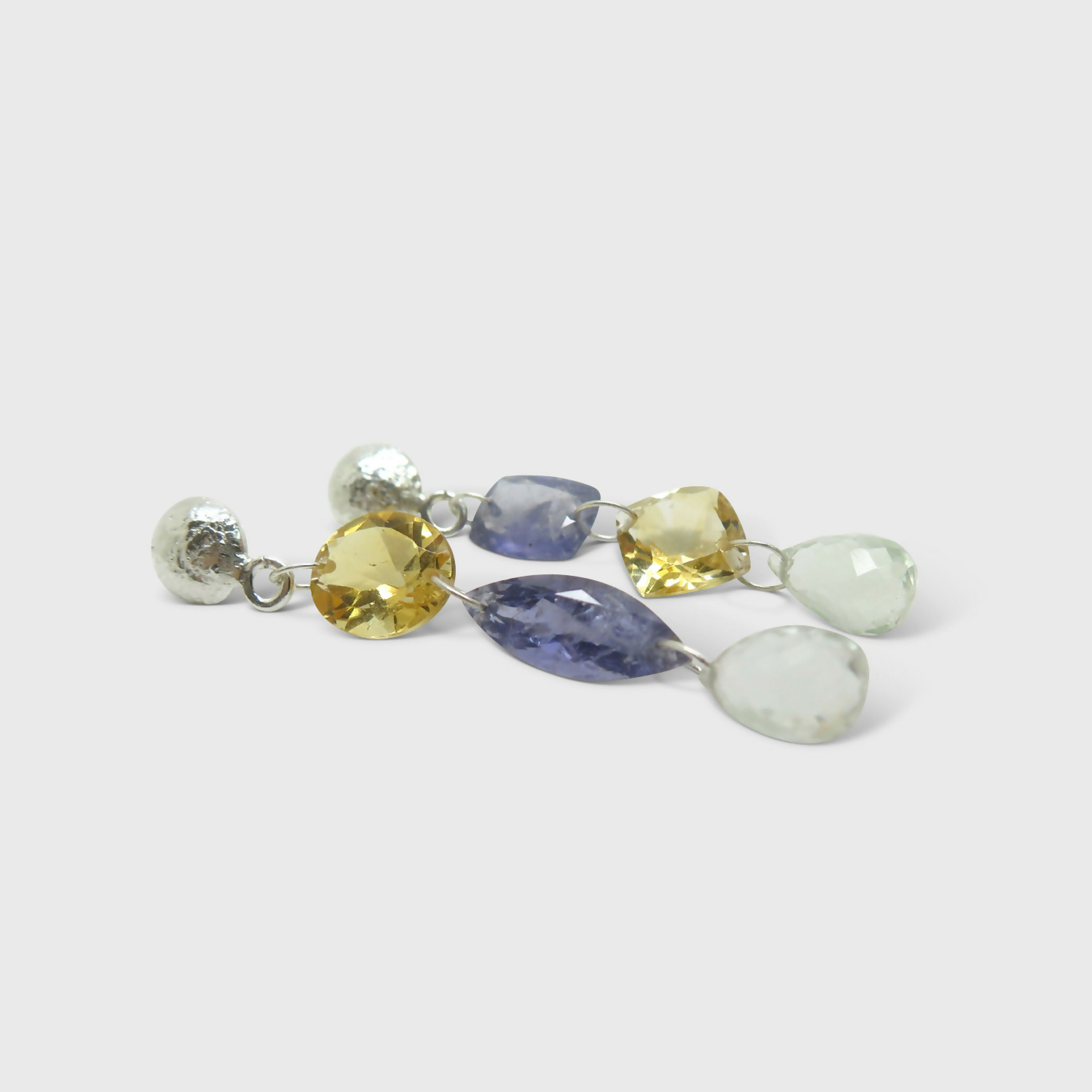 Boucles d’oreilles Argent ,citrine ,cordierite et aigue marine | EMPREINTES Paris