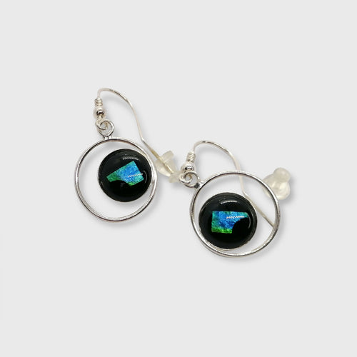 Boucles d'oreilles en émail sur feuille d'argent Noir, bleu, vert | EMPREINTES Paris - EMPREINTES Paris
