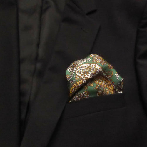 Pochette soie homme - cachemire geometrique vert | EMPREINTES Paris - EMPREINTES Paris