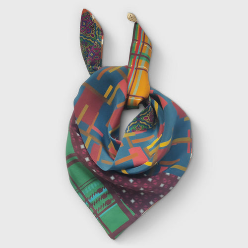 Foulard pointe soie- mosaïque stripe blue | EMPREINTES Paris - EMPREINTES Paris