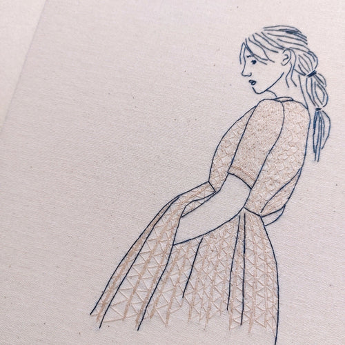 dessin_brode_la_main_dans_la_poche_et_la_robe_a_motifs_aude_herrard copie | EMPREINTES Paris - EMPREINTES Paris