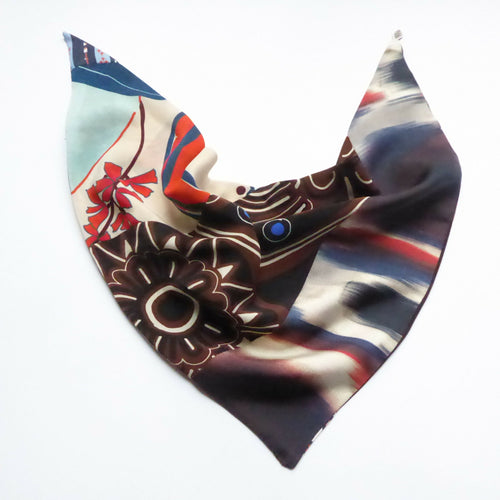 Foulard pointe soie- flower graphic blue | EMPREINTES Paris - EMPREINTES Paris