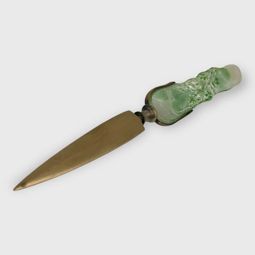 ouvre lettre vert, feuillage et déco, cadeau homme, objet original, collection unique, pate de verre, cristal, décoration verte | EMPREINTES Paris - EMPREINTES Paris