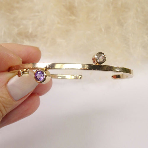 Bracelet plaqué or Cinq bulles avec l'améthyste, topaze bleu ciel et blanche | EMPREINTES Paris - EMPREINTES Paris