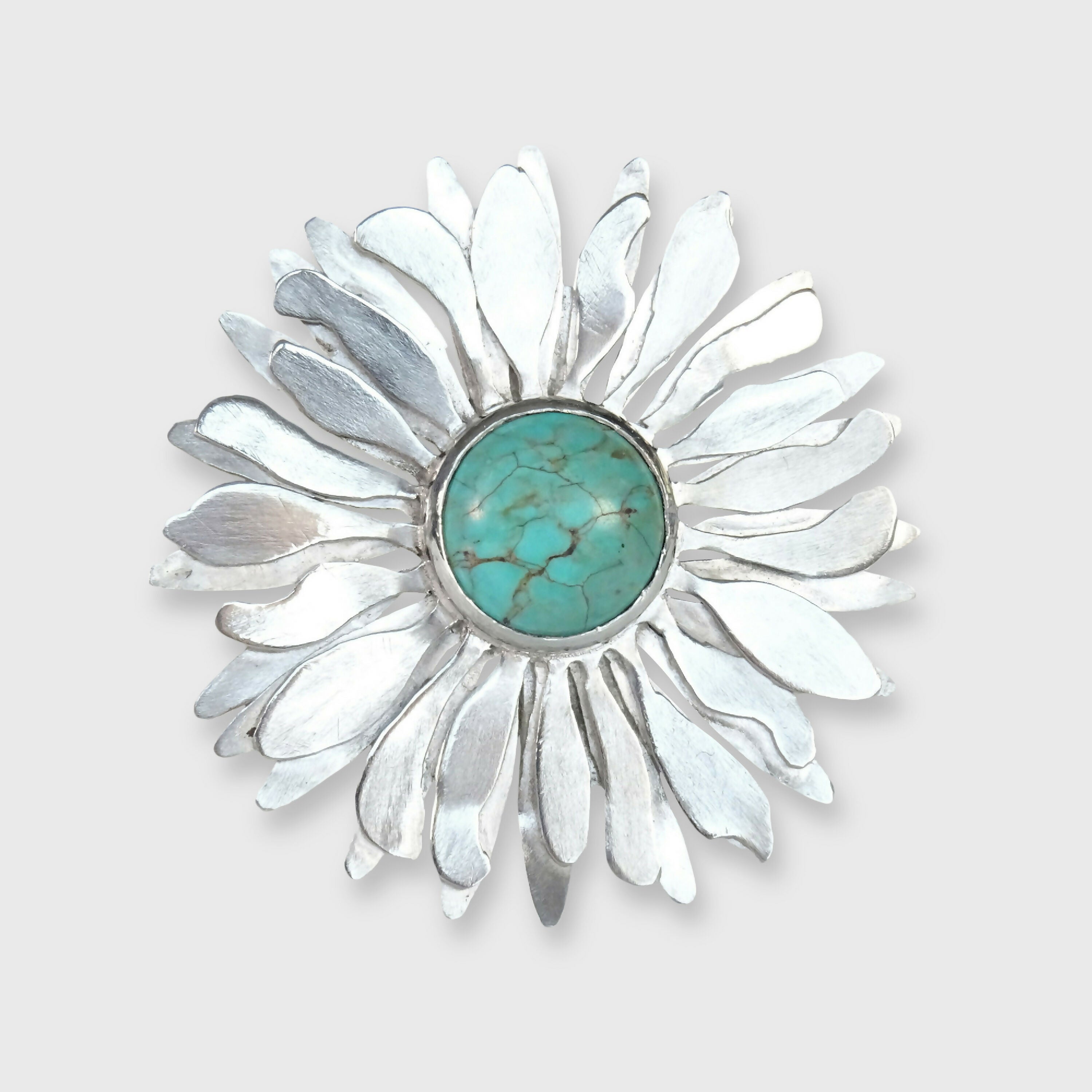 Broche argent Gerbera avec turquoise | EMPREINTES Paris