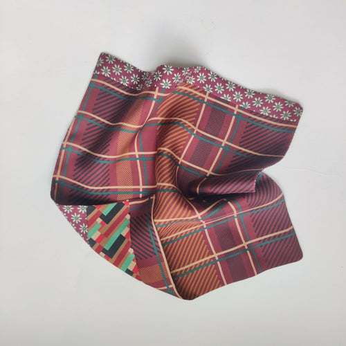 Pochette soie homme - flower check rouge | EMPREINTES Paris - EMPREINTES Paris