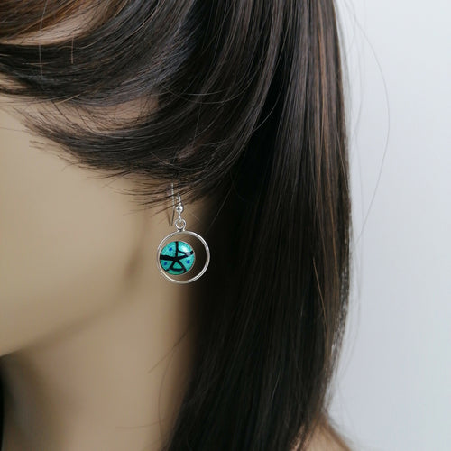 Boucles d'oreilles en émail sur feuille d'argent - Turquoise | EMPREINTES Paris - EMPREINTES Paris