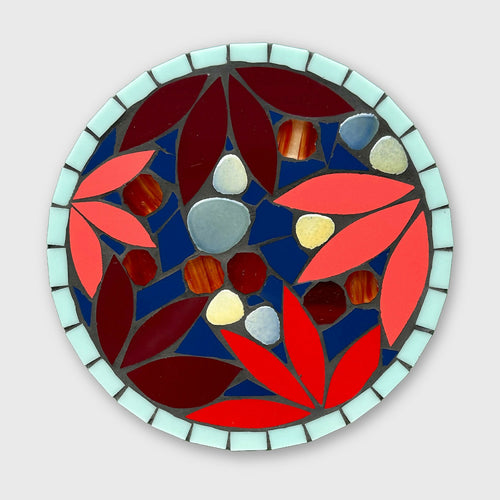 Dessous-de-plat mosaïque Magnolia rouge, fond marine | EMPREINTES Paris - EMPREINTES Paris
