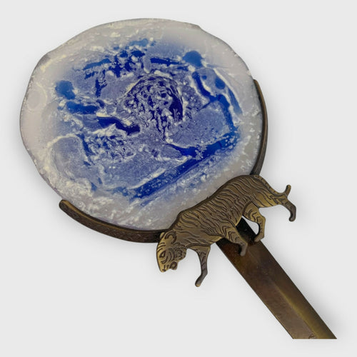 ouvre-lettres bleu, tigre et lion, art antique, cadeau collection decoration bleu, cadeau homme, cristal made in France, Stephane Dunoyer creations, piece unique | EMPREINTES Paris - EMPREINTES Paris